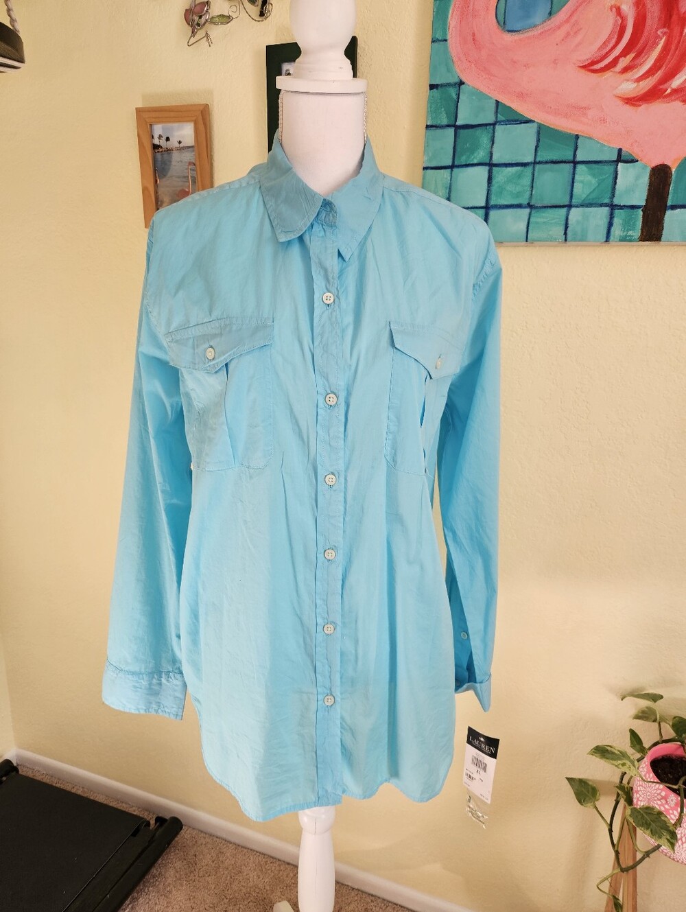 Ralph lauren Womens Blue button down shirt. Sz XL